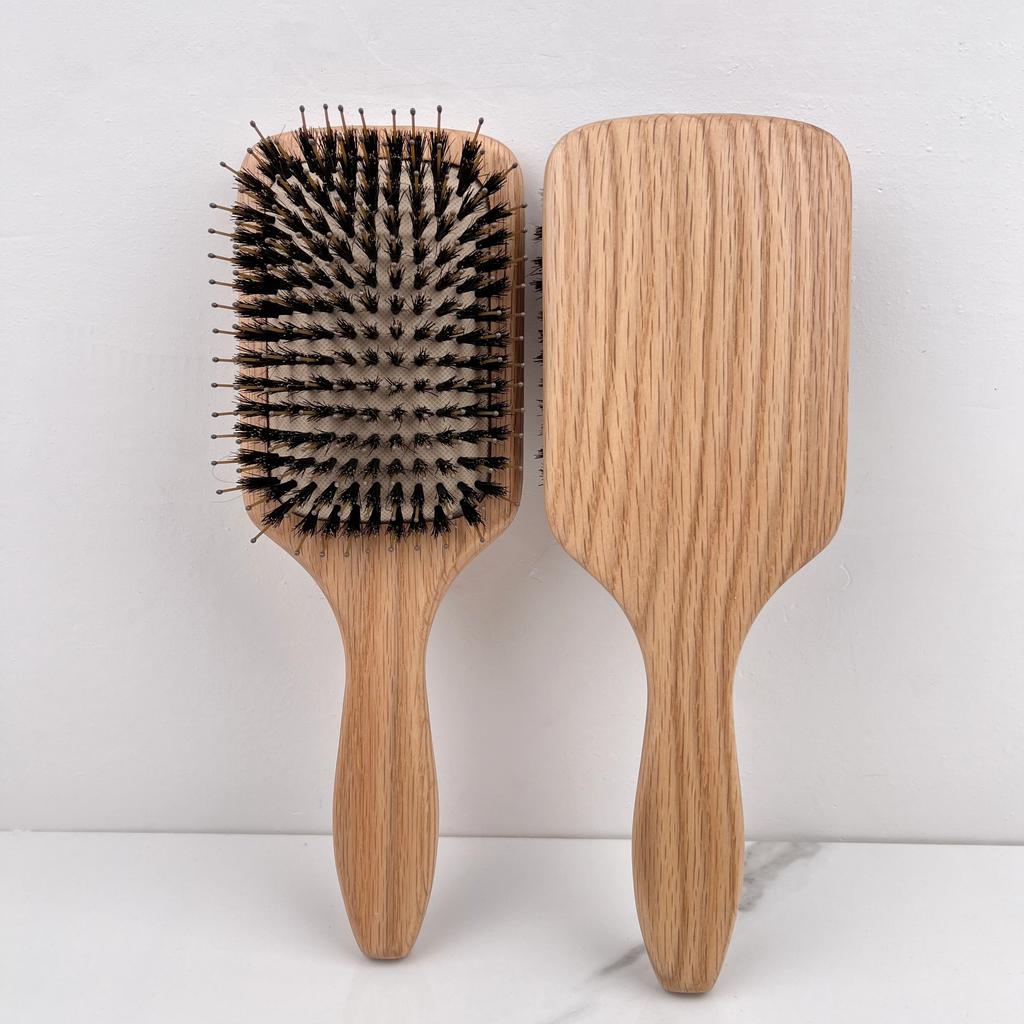 Professionele Vierkante Kussen Haarkam met Eikenhout en Varkenshaar voor Dik Haar Ontklitter Haarkam voor Thuis Salon Gebruik