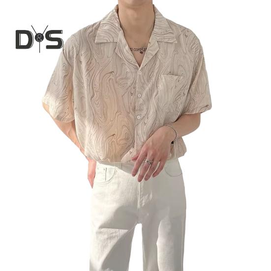 

Мужская рубашка с коротким рукавом с принтом, застегивающаяся на пуговицы, с карманом, летняя повседневная пляжная рубашка для отпуска и путешествий M