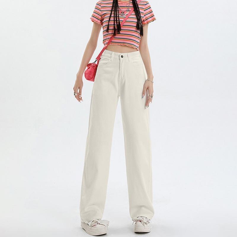 

Женские брюки розовые джинсы весна и осень новые с высокой талией тонкие свободные прямые драпированные узкие широкие брюки 2XL бежевый