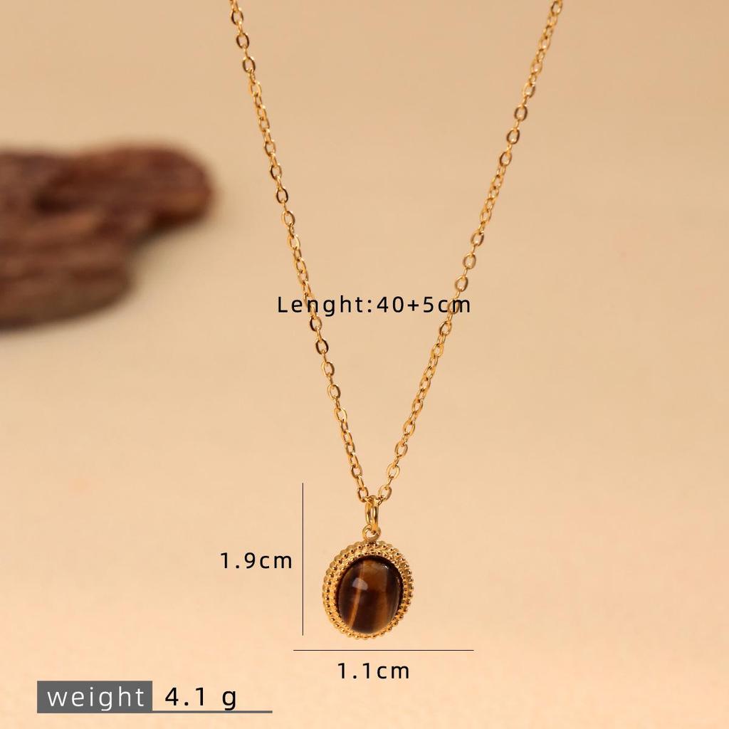 Retro Titanium Steel Tiger Eye Necklace for Women - Elegant Cross-Border Style for Commuting and Outings