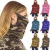 Fall Winter Women's Half Turtleneck Brushed Camouflage Printed T-shirt, Plus Size Casual Top With Mask, Crossborder Europe America