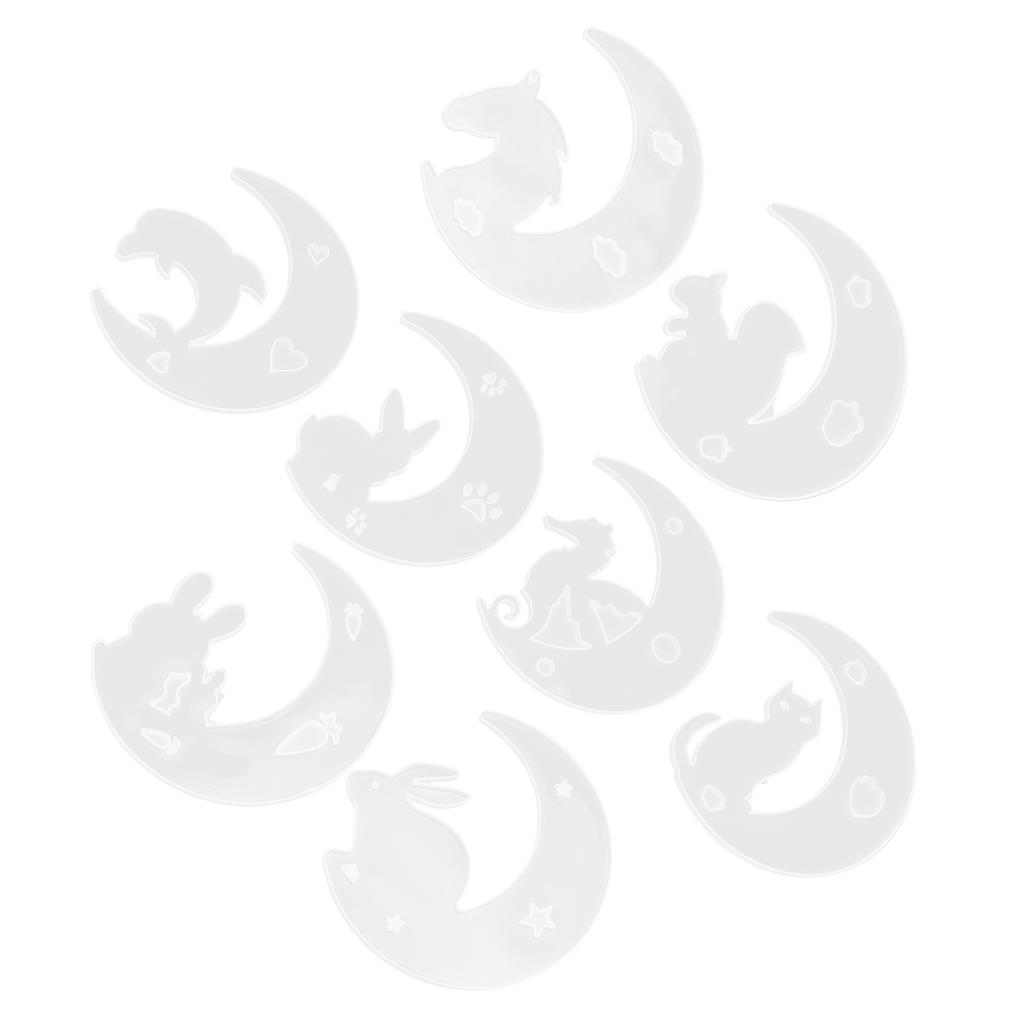 8Pcs Silicone Moon Mold Mirror DIY Epoxy Resin Casting Crystal Glue Fawn Cat Rabbit Dolphin