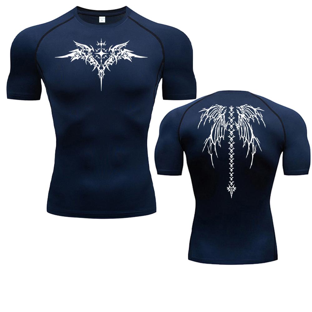 Męska koszulka kompresyjna do fitnessu T-shirt do biegania Szybkoschnąca odzież sportowa Pochłaniająca pot Obcisłe dopasowanie Siłownia Sport Krótki rękaw Oddychające topy