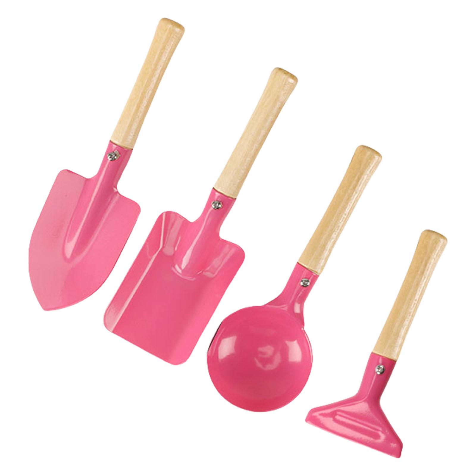 

Набор из 4 лопаток для детского сада для игры с песком и на пляже. Металлический набор лопаток с деревянной ручкой для игры с песком. розовый