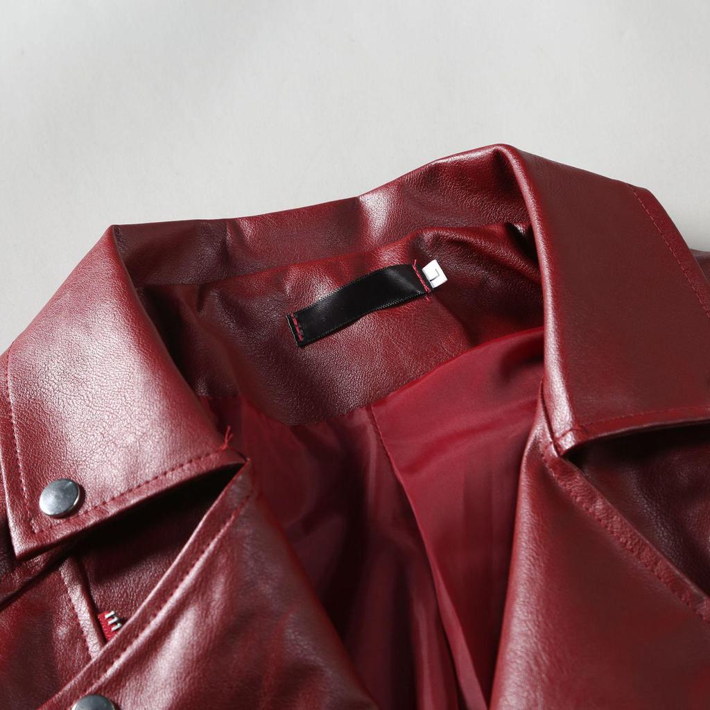 Erkek İnce Kesim Asimetrik Fermuarlı Deri Ceket - İngiliz Moda Motosiklet Stili