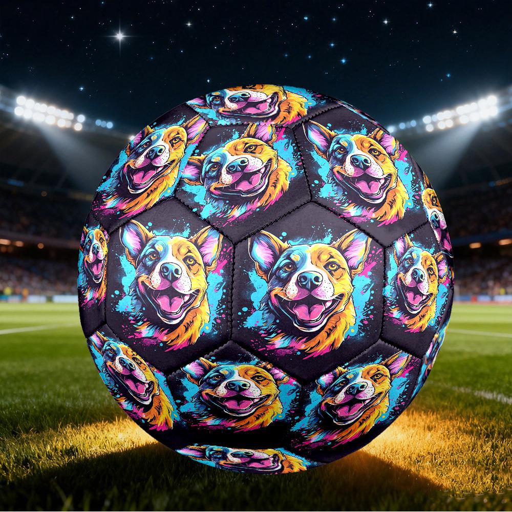 1pc Colorful Dog Art Size 5 Soccer Ball Professional Match Training Football Indoor &Outdoor Sports Ball Lightweight Durable C6583