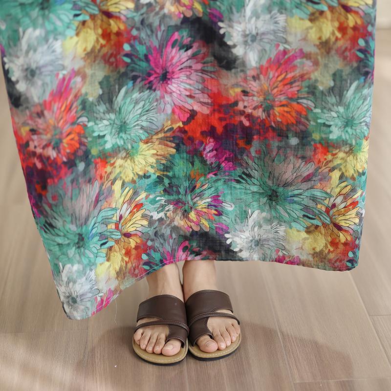 DIMANAF New 2026 Women Plus Size Summer Long Dress Casual Cotton Loose Oversize Maxi Floral Print Beach Sundress