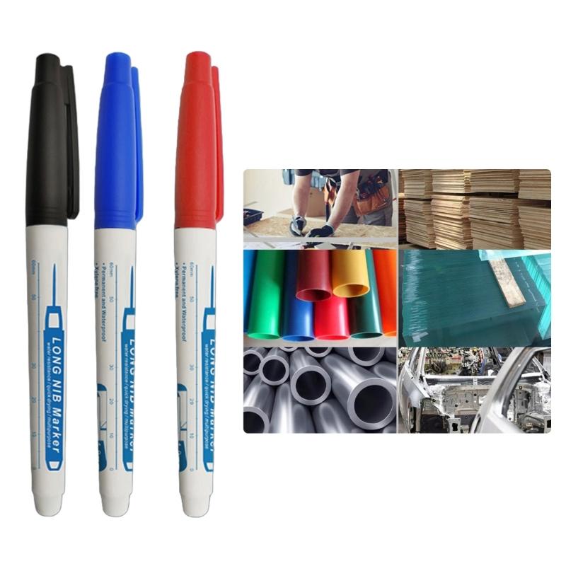 3Pcs Deep Hole Marker Pen 30mm Long Tip Marker Carpenter Marker Waterproof Drill Hole Marker Woodworking Mark Tool