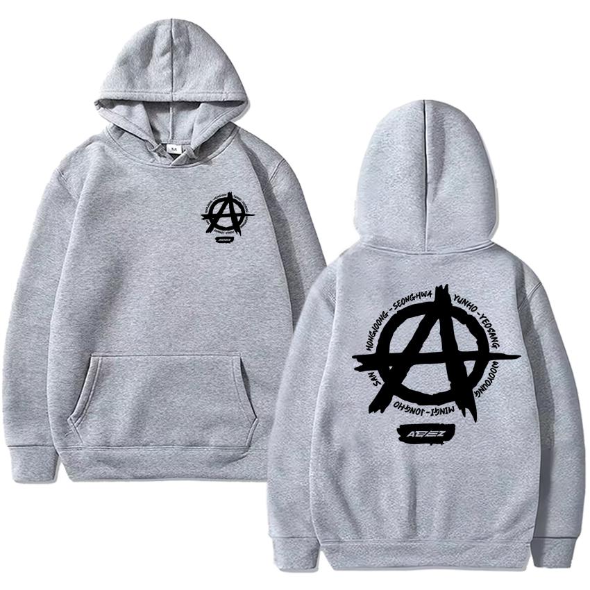 Kpop Ateez Double Sided Logo Printed Hoodie Autumn Winter Men Women Trend Y2k Sweatshirt Unisex Fleece Casual Vintage Pullovers