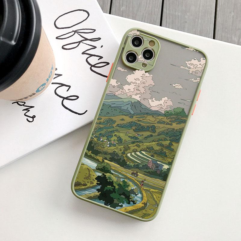 Japanese Anime Scene Landscape Phone Case for iPhone X XR XS 12 13 14 11 15 Pro Max Mini 8 7 Plus Cartoon Scenery Covers Fundas