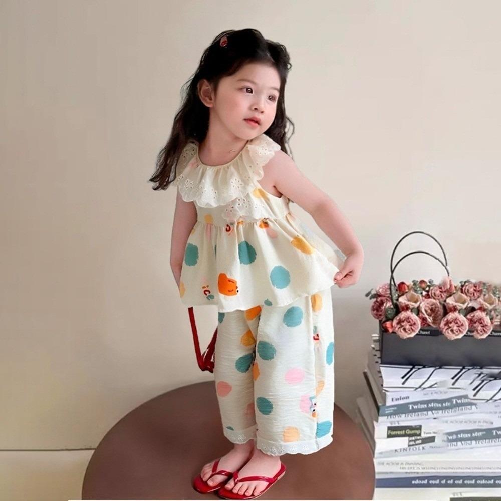 Thin Girls Clothes Sets Sleeveless Outfit Korean Style Children Suit Baby Girls 80-B