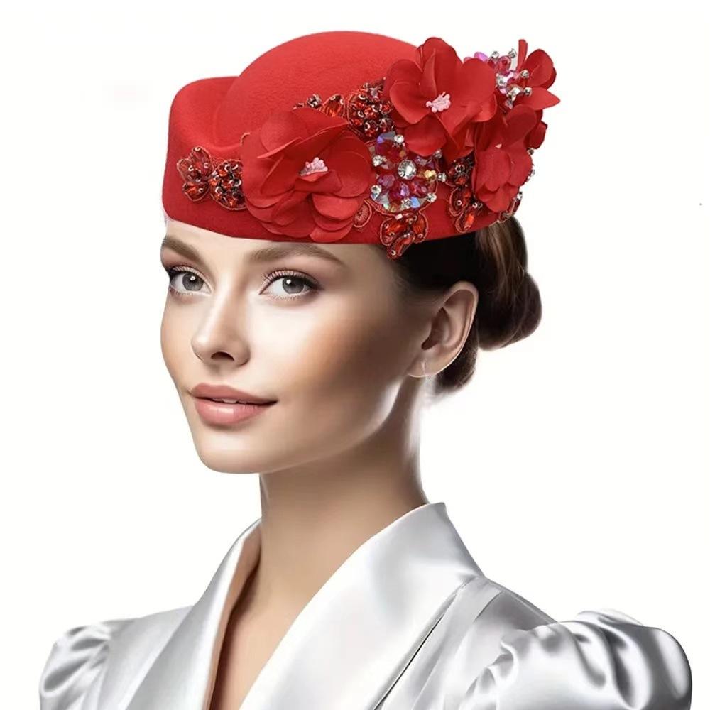 Female Fashion Woolen Band Performance Costumes, Top Hats, Flight Attendant Hats