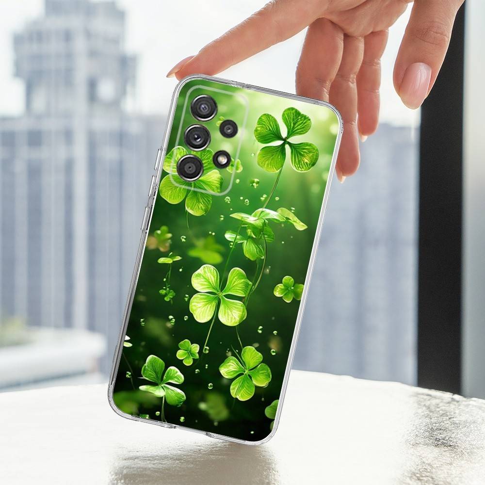Lucky Art Four Leaf Clover Phone Case For Samsung A30,71,51,S9,10,20,Ultra,FE,Lite,S25,24,22,23,21,PIus,Transparent, Silicone