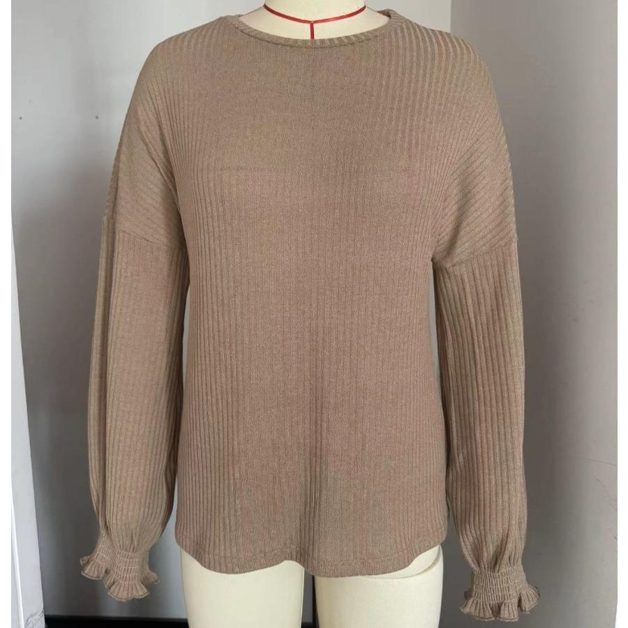 Women's Loose Casual Pit Stripe Long Sleeved T-shirt for Autumn Winter T Shirts