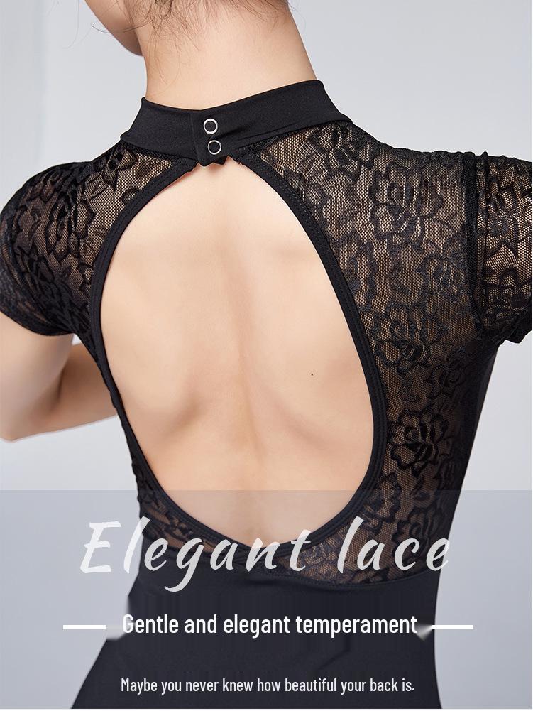 Women's Lace Short Sleeve High-Cut Dance & Yoga Leotard
