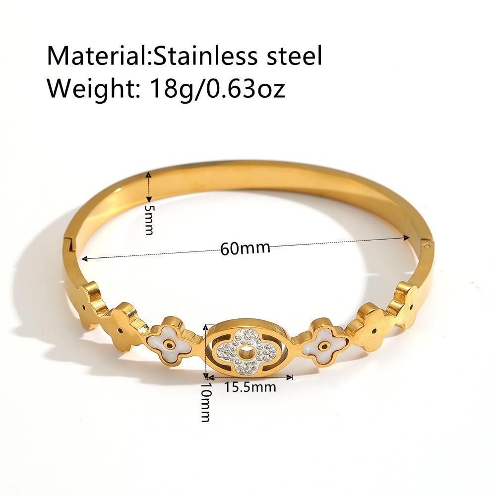 Titanium Steel Women's Bracelet with Diamond-Studded White Shell Four-Leaf Clover and Five Flower Ornaments, Fade-Resistant.