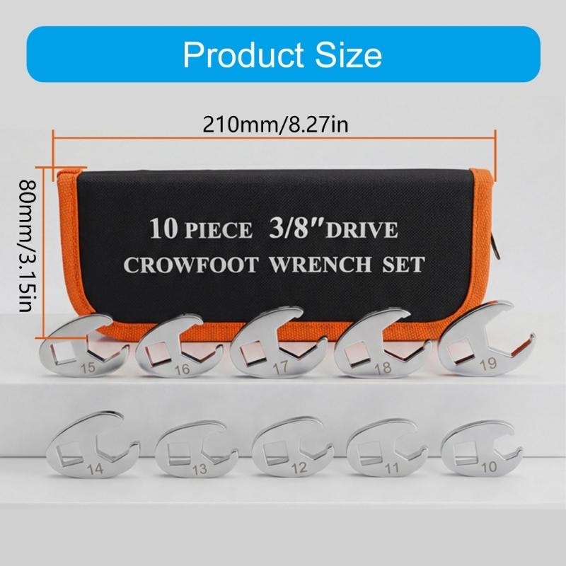 10Pcs Professional Steel Crowfoot Wrench Set From 10mm To 19mm Includes Carry Pouch For Easy Transport