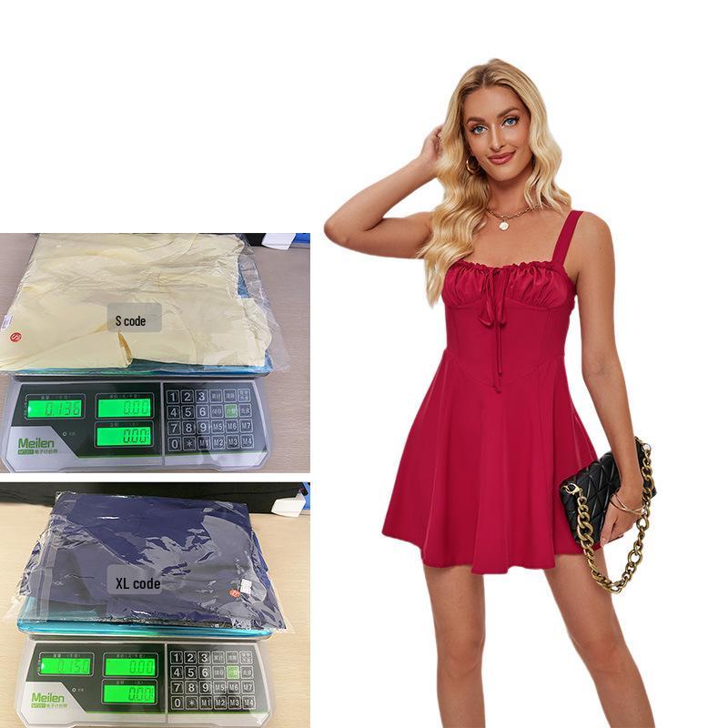 European Summer Strapless Lace-Up Solid A-Line Mini Dress