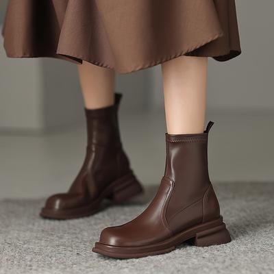 Korean Version of Round-toed Martin Boots for Women's New Thick-soled Non-slip Large-size Women's Boots, Low-heeled Comfortable Leather Boots, Autumn