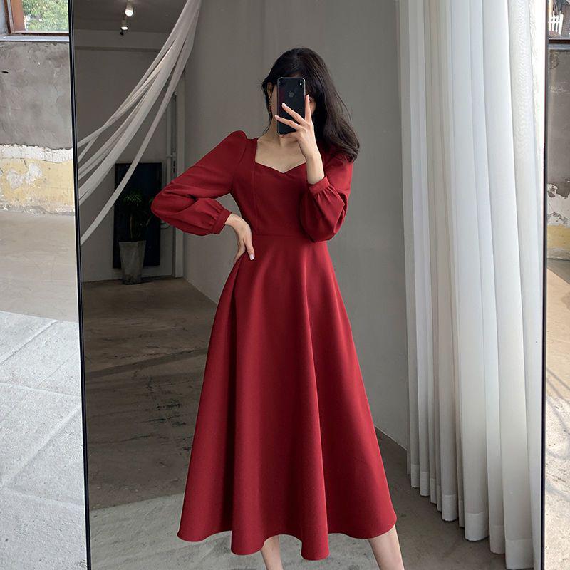 2024 Spring Retro V-Neck Hepburn Style Long Black Dress for Women