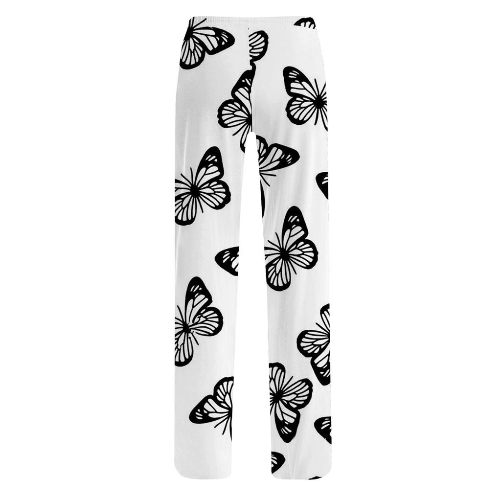 Womens Pajama Pants Sleepwear Casual Drawstring Elastic Waist Pants Comfy Straight Yoga Loose Trousers