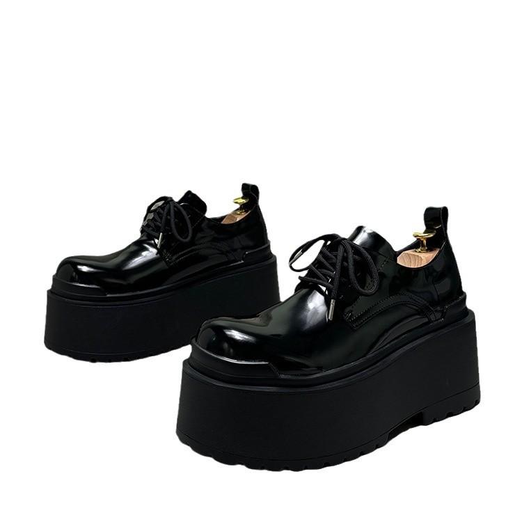 2025 New Personalized Design Casual Round Head Men's Catwalk Super Platform Leather Derby Shoes 10cm