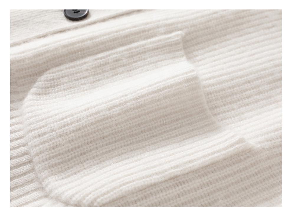 Lekasha Cashmere Half-High Neck Knit Cardigan with Pockets - Thickened Plain Color Top for Autumn/Winter.