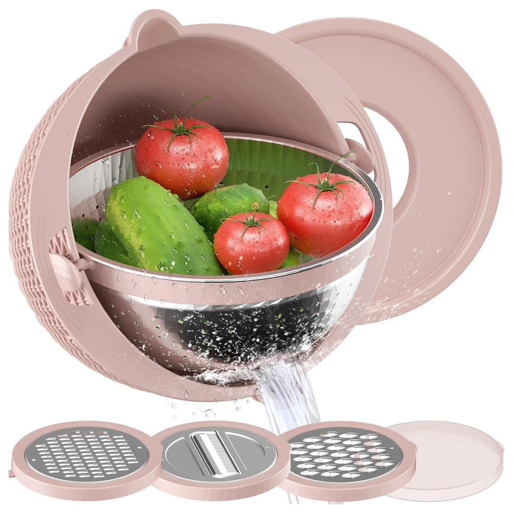 Stainless Steel Inner Liner, Rotatable Double-Layer Vegetable Washing And Shredding Tool, Basket
