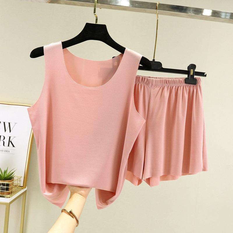 

Женский комплект из 2 предметов из ледяного шелка, женский свободный жилет без рукавов, топ и шорты, пижамный комплект с ками, сексуальный укороченный топ и шорты, женские пижамы XXXXXL розовый