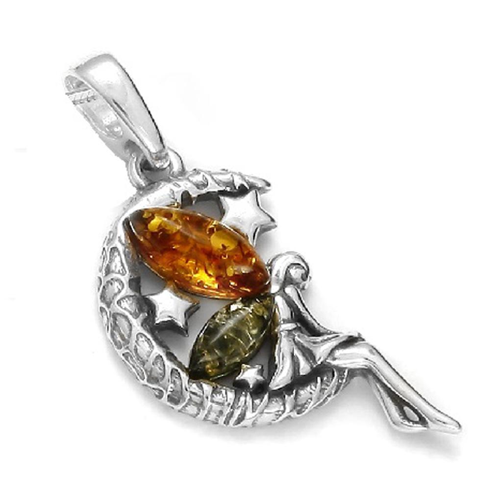 Les Trésors De Lily [Q6793] - Silver Pendant 'Tinkerbell' Amber 2 Tones (rhodium) - 23x14mm