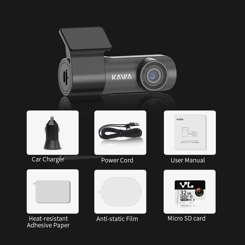 KAWA Dashcam Vorne 1296P, Sprachsteuerung, WiFi Dashcam mit WDR Nachtsicht, 360° drehbarer Körper, 145° Weitwinkel, G-Sensor, D5