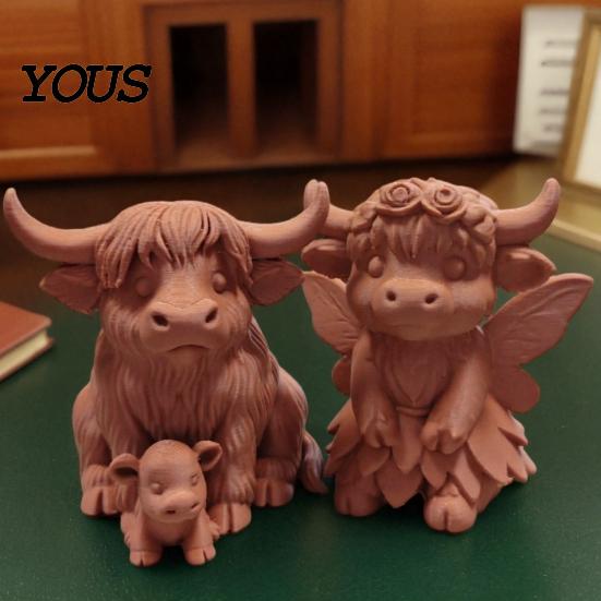 3D Printed Cow Sculpture Rustic Highland Ornament, Terracotta Color Statue, Modern Home Accessory Cute Figurine for Desk Shelf Farmhouse
