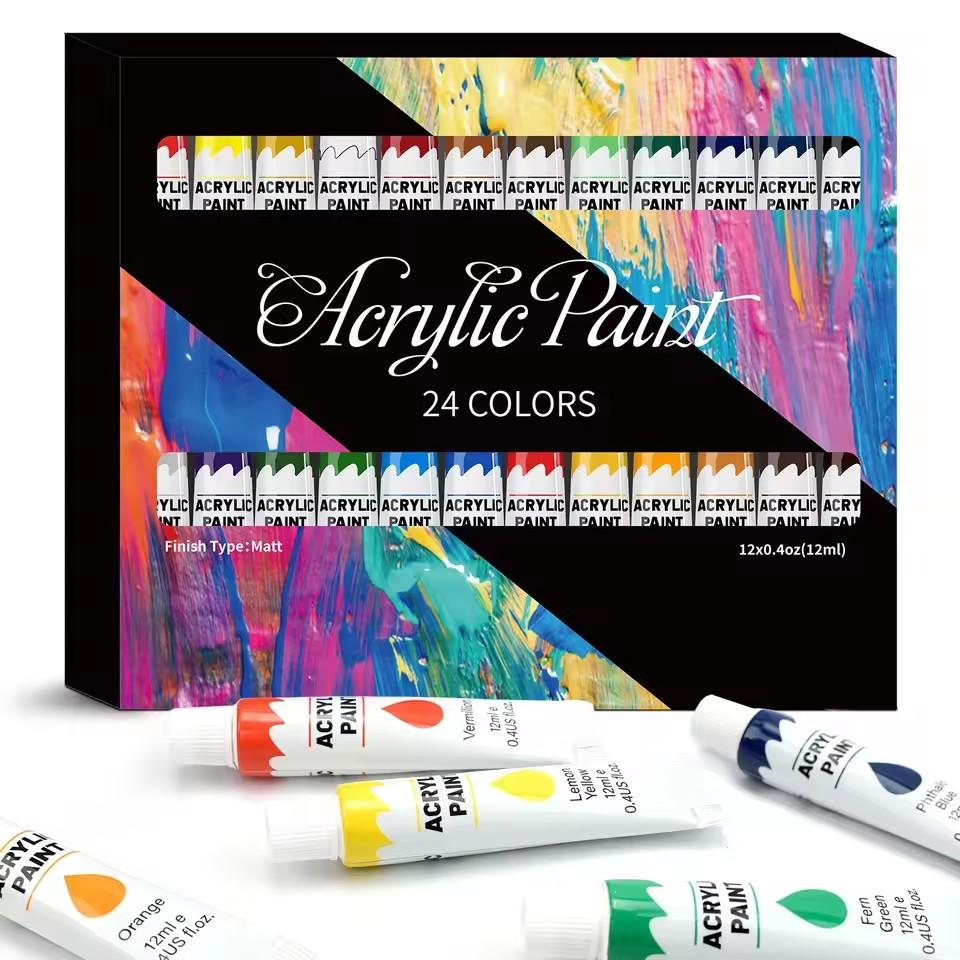 24Colors 12ml Art Painting Kit Supplies For Wood Artists DIY Painting On Canvas Wall Art Craft Projects Children's Paint Set