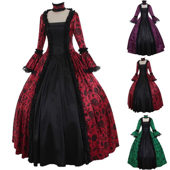 Lady Retro Large Swing Tight Waist Medieval Maxi Dress Cosplay Halloween Costume