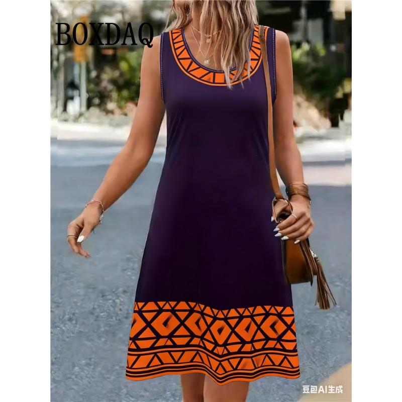 

Summer Beach Tank Short Dresses Retro Casual Sleeveless A-Line Dress Women Sundress Ethnic Style 3D Printing O-Neck 8XL