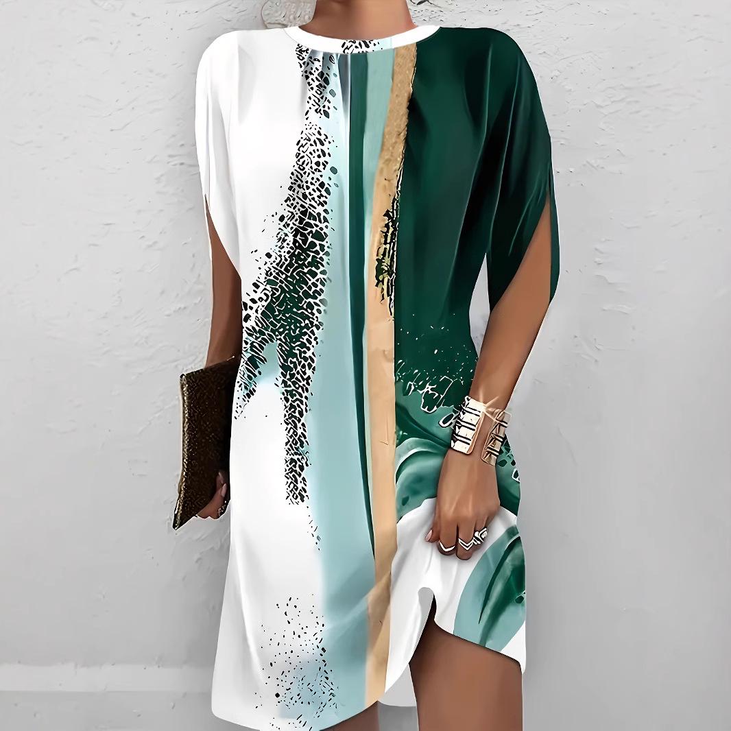 

2025 Европейская и американская женская мода Платье с рукавами «летучая мышь» и круглым вырезом Large изумрудный/зелёный