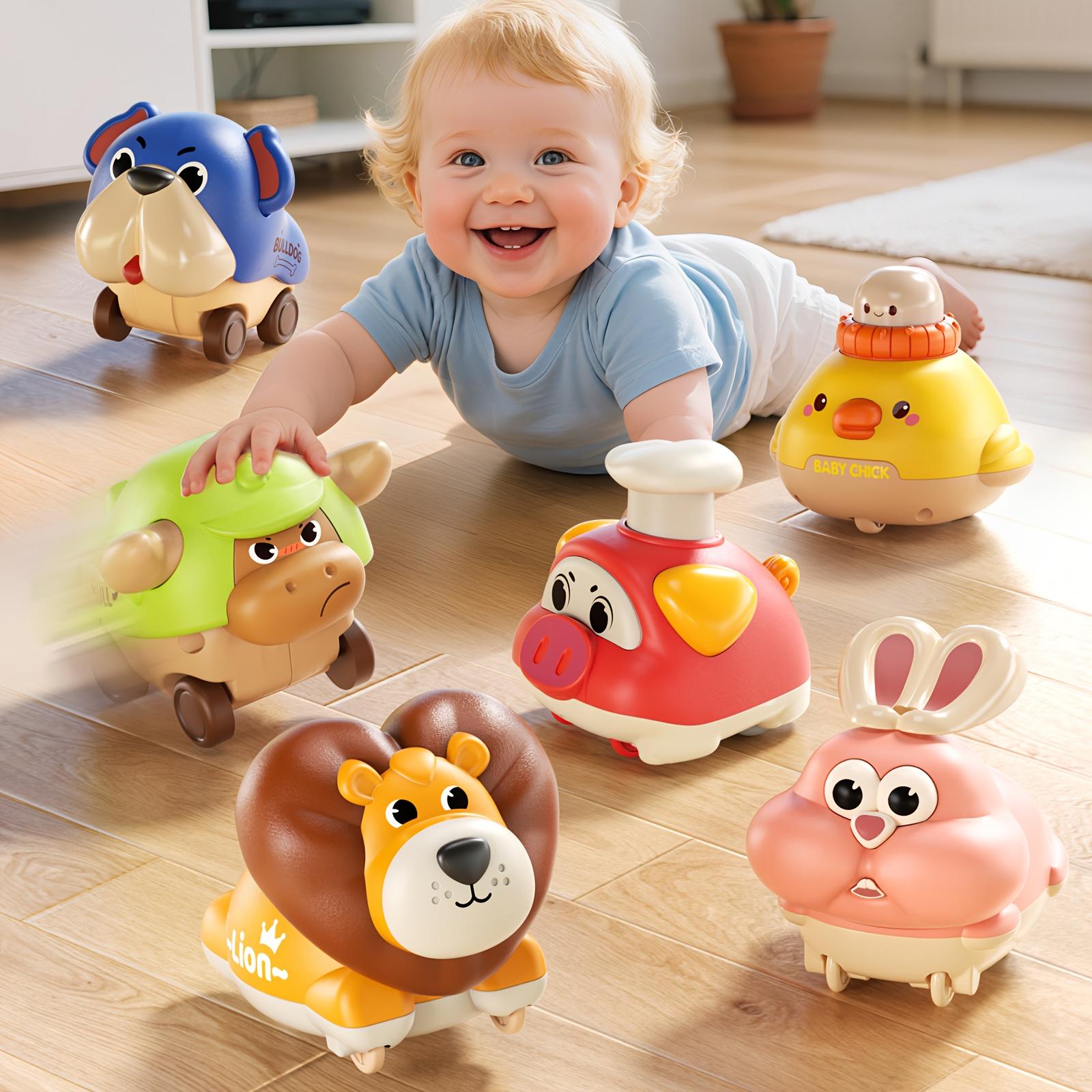 Large push-pull toy car with animal figures. Battery-free, helps develop kids  skills, great for gifts. Press trolley 6-piece set