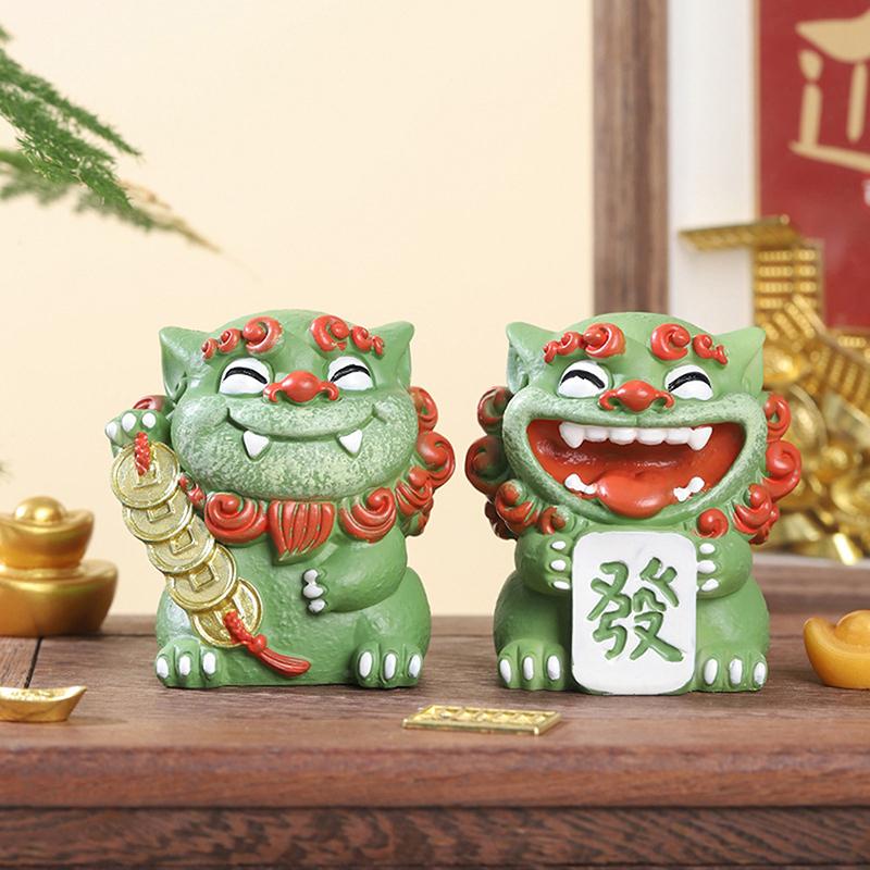 2Pcs Mascot Ornament Chinese Style Lucky Dancing Lion Model Decoration Holiday Gifts Office Decorations