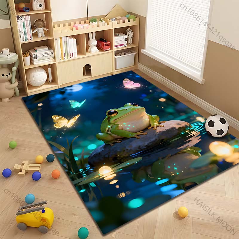 Multiple Sizes Frog, Stone, Fireflies Print Carpet Rug for Living Room Bedroom Sofa Doormat Home Decor Non-slip Floor Mat