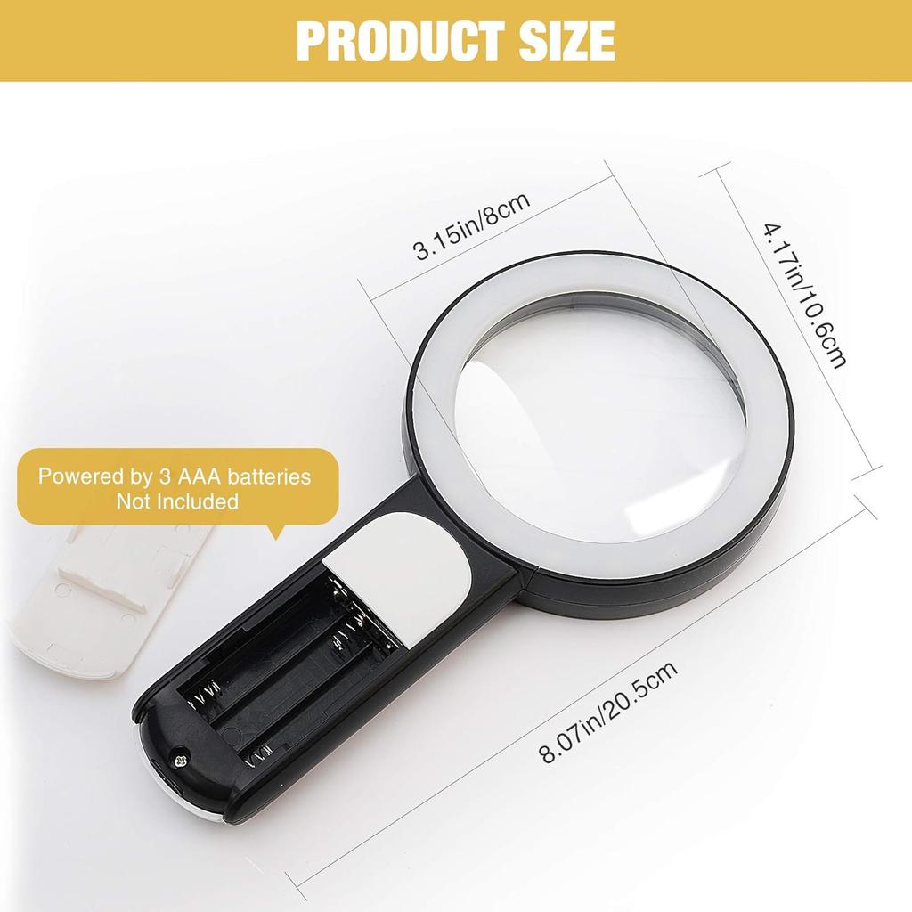 JMH Magnifying Glass with Light, 30X Handheld Large 18LED Cold and Warm Light with 3 Modes, Illuminated Magnifier for Seniors Reading,