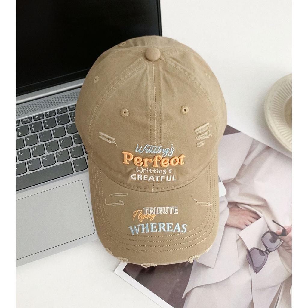 Fashionable Ripped Baseball Cap Fashionable Colorful Letters Three Dimensional Embroidery Candy Color Niche Sun Protection Baseball Cap Trendy