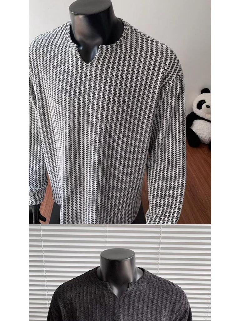 Unisex Herringbone Henley Hoodie: Autumn Houndstooth Long Sleeve Layer