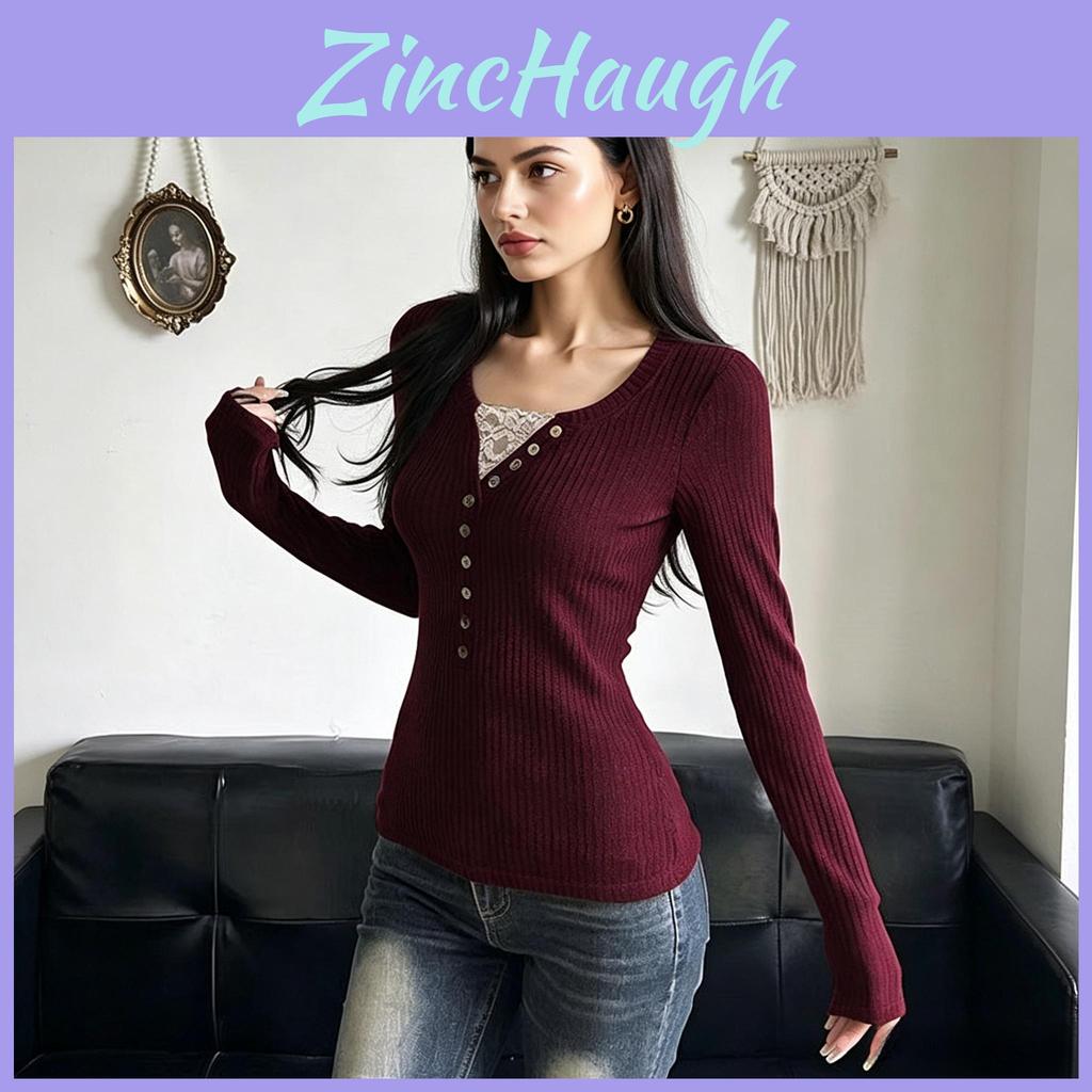 Camicetta Retro con Bordi in Pizzo e Design Spliced per Streetwear Casual