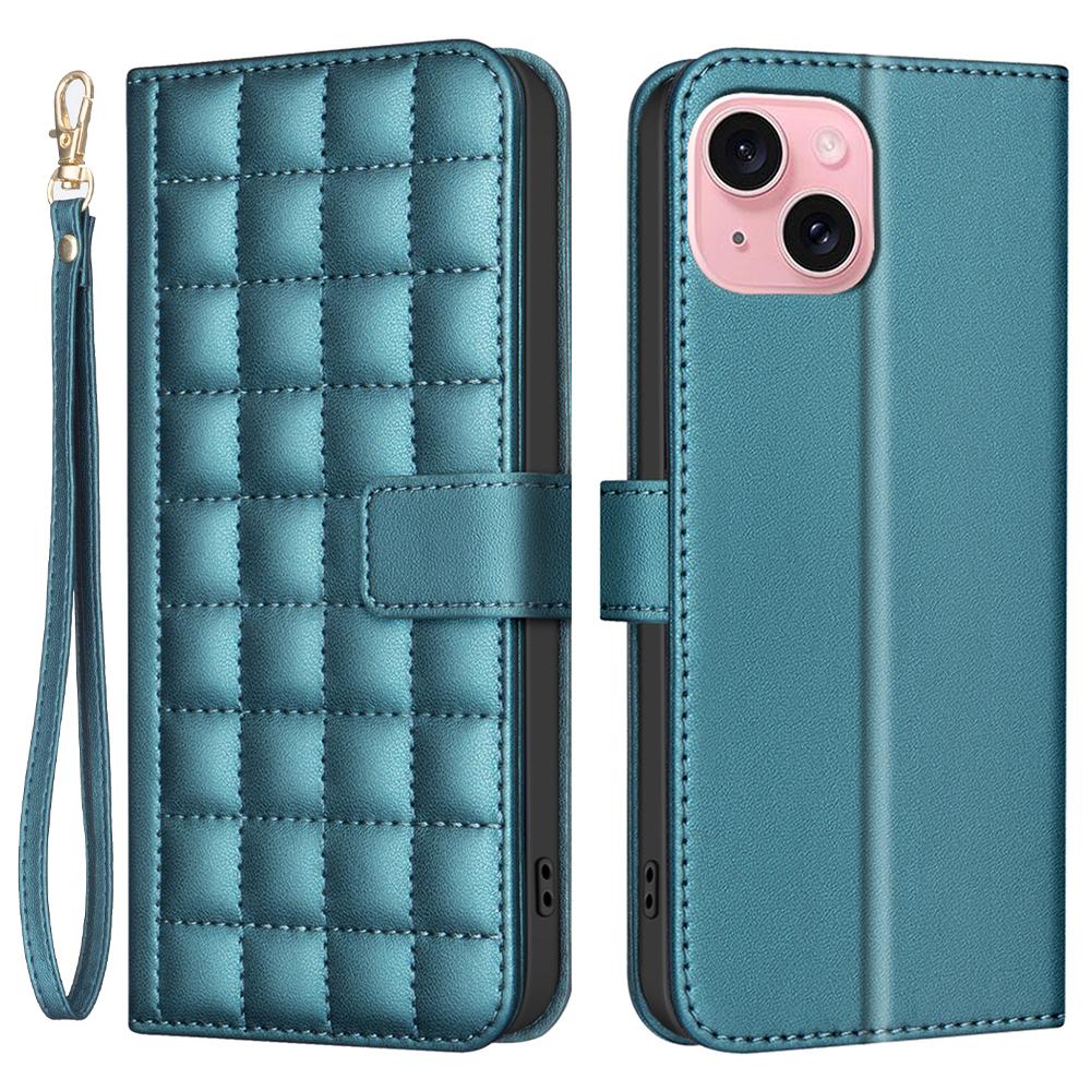 

For iPhone 14/13 Case Wallet Phone Leather Cover Square Grid Green