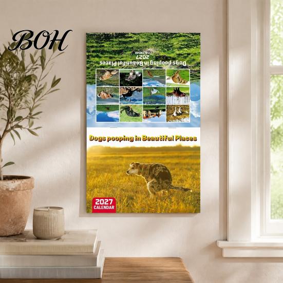 Yearly Appointment Tracker 2027 Wall Calendar, Dogs Pooping in Beautiful Places 12 Monthly Jan. Planner - Dec. 2027, Funny Dog Gag Gifts for