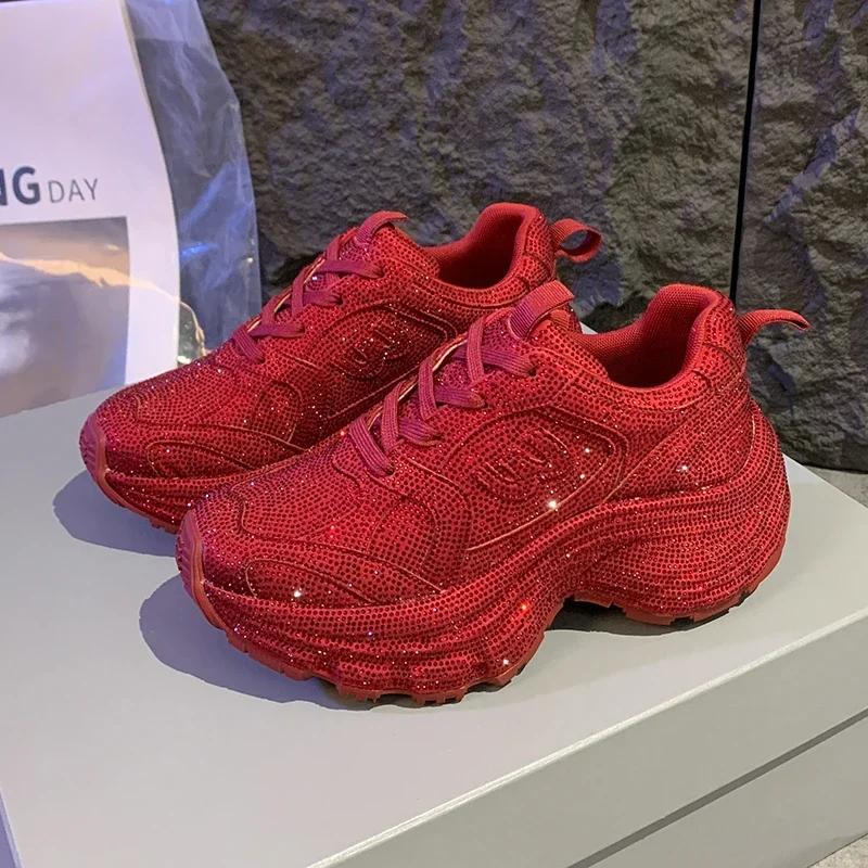 

Women Shoes Fashion Running Luxury Designer Diamond Shining Casual Sports Shoes Woman Thick Soled Casual Shoes for Women 35