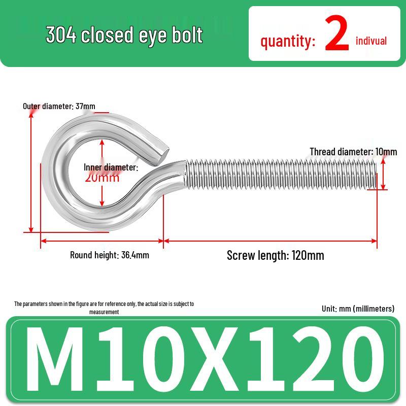 304 Stainless Steel Eyebolt with Ring Hook – Machine Thread Closed Eye Bolt (M4 M5 M6 M8)