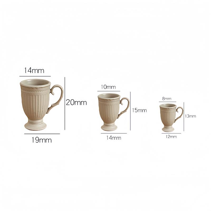 1Pcs Dollhouse French Retro Mini High Foot Relief Mark Coffee Cup With Handle Miniature Scene Decoration High End Stemmed Mugs