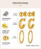 18K Gold Plated Stainless Steel Hoop Earrings, Hypoallergenic Ball Studs For Multiple Piercing Stack Women 3pcs in One Set