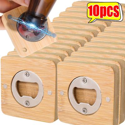 10/1pcs Square Magnetic Bottle Opener Bamboo Beer Bottle Openers Magnet Refrigerator Stickers Kitchen Bar Tools Wedding Favors